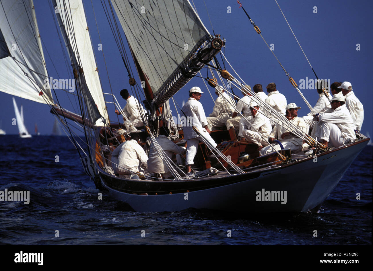 Yacht classico Avel e il suo equipaggio Foto Stock