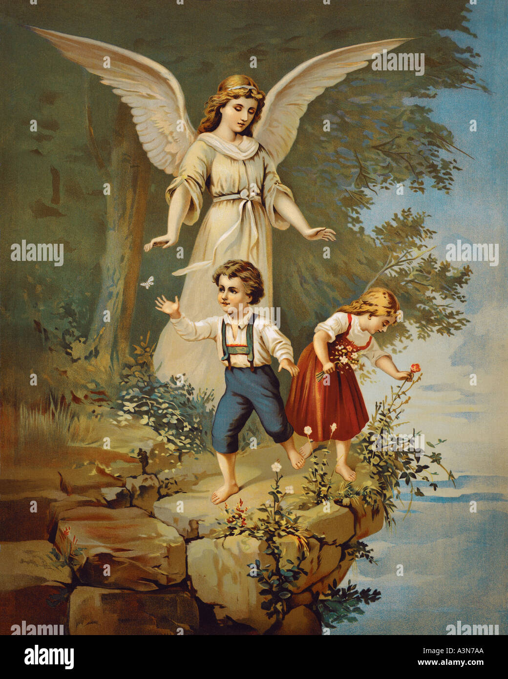 Vintage illustrazione di Angelo Custode e i bambini Foto stock - Alamy