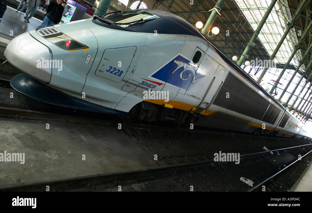 Un treno ad alta velocità presso la stazione Gare du Nord di Parigi Francia Febbraio 2004 Foto Stock