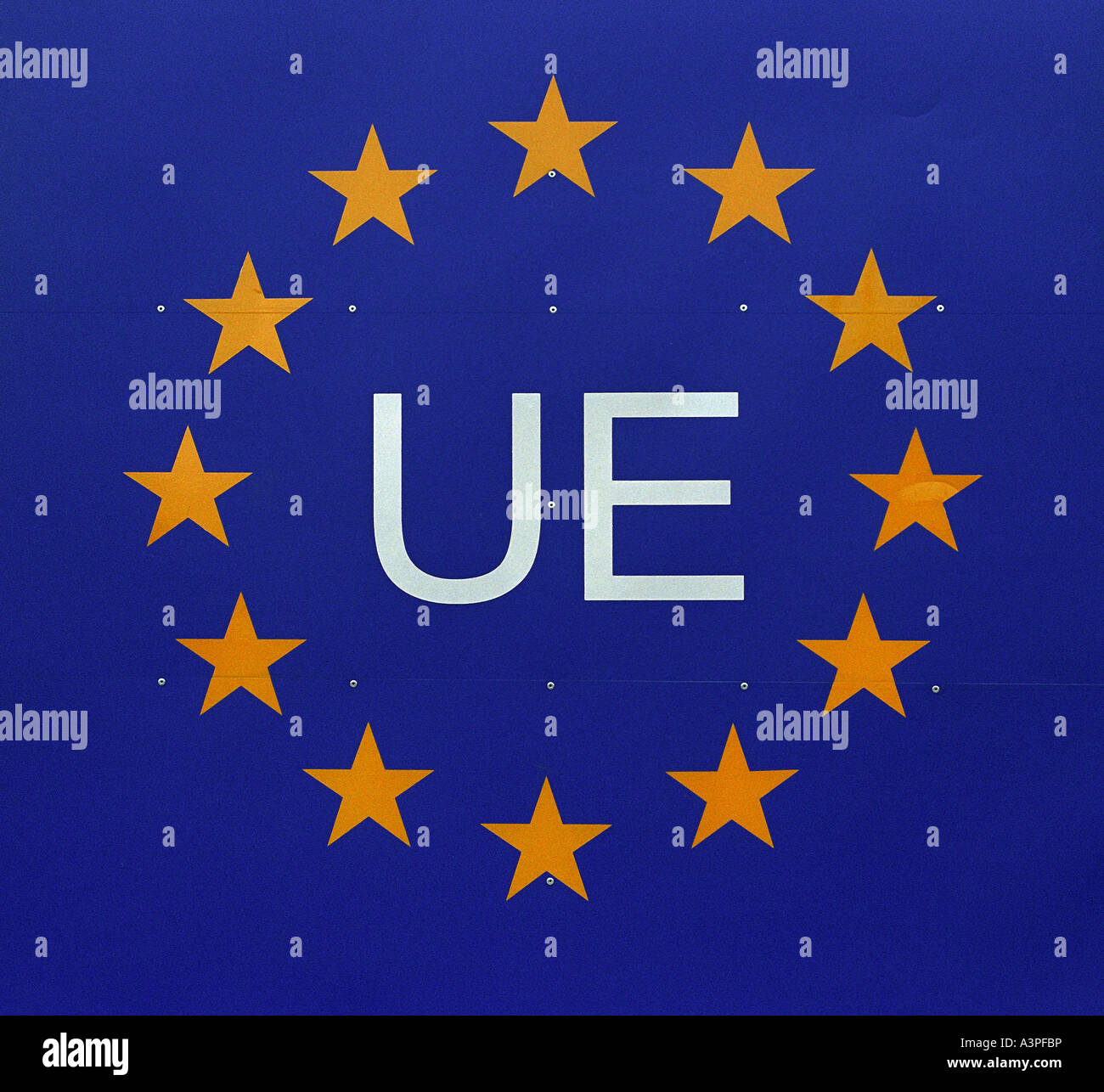 Un cartello con il simbolo dell'Unione europea Foto Stock