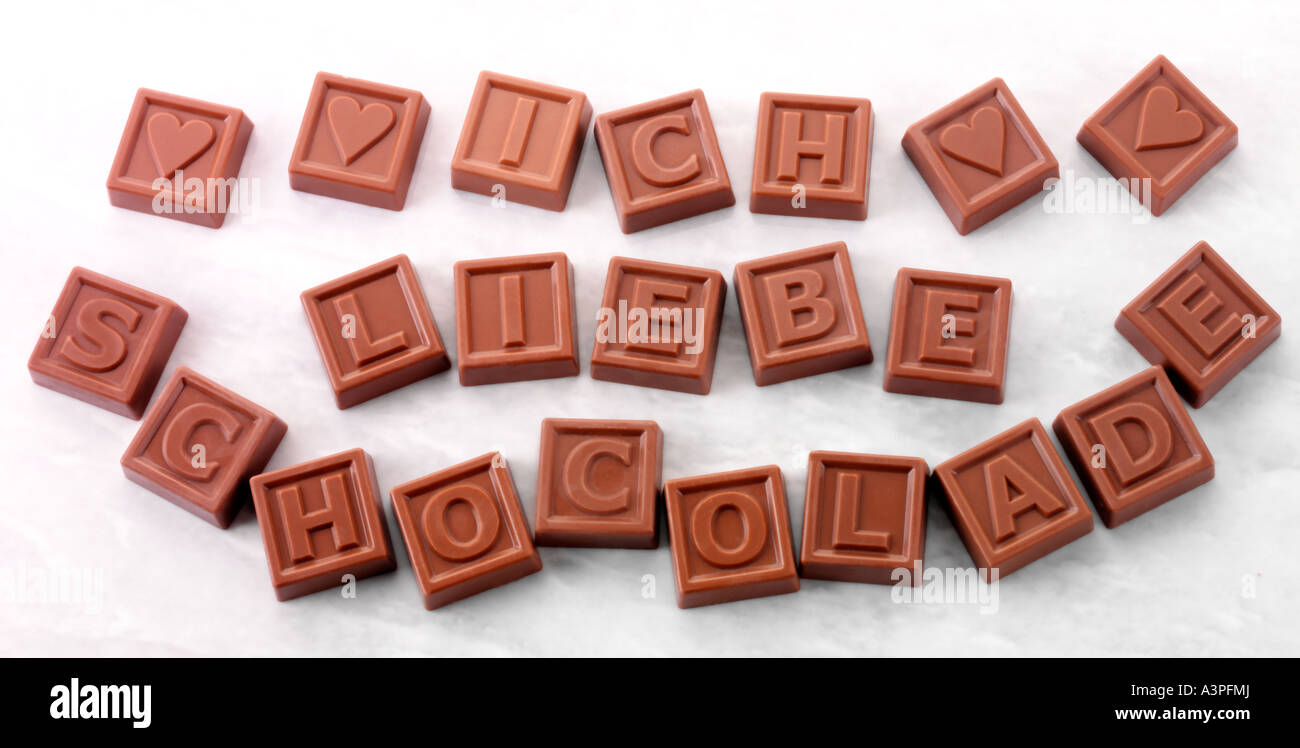 ICH LIEBE SCHOCOLADE Io amo la cioccolata Cioccolatini tedesco Foto Stock