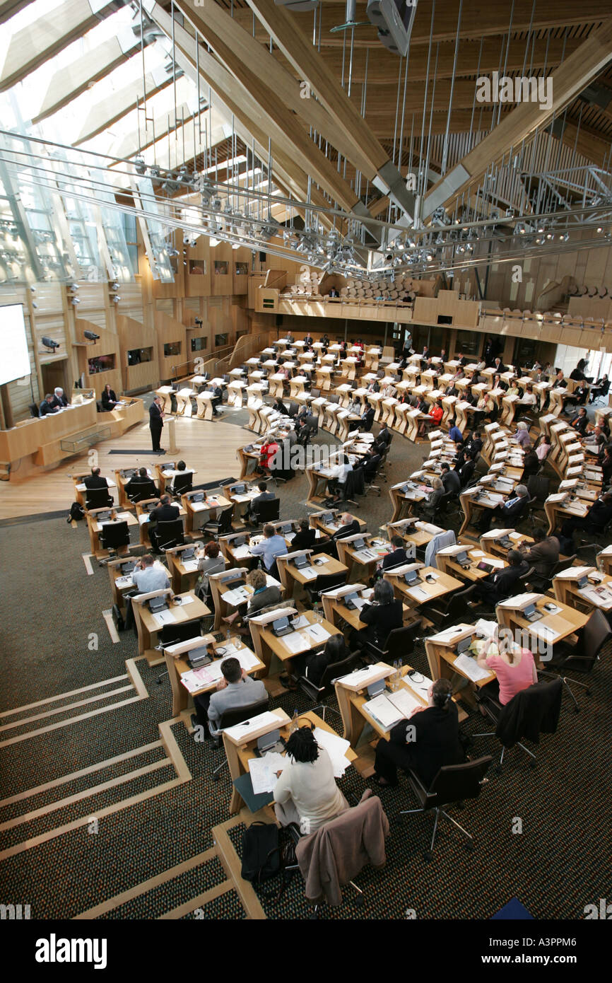 Il gruppo principale nell'edificio del parlamento scozzese di Edimburgo. Foto Stock