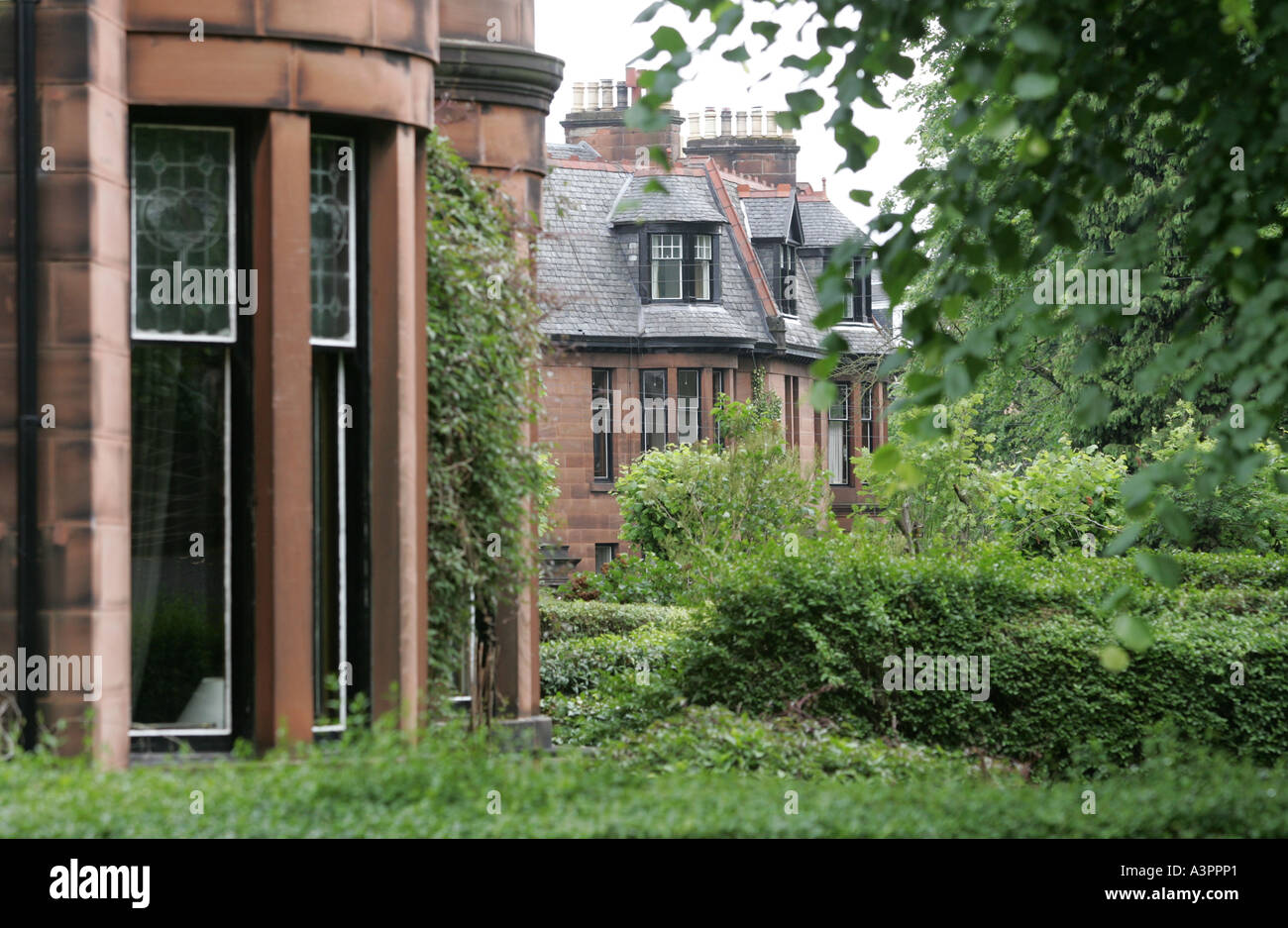 Frondose periferie del west end di Glasgow, Scozia. Foto Stock