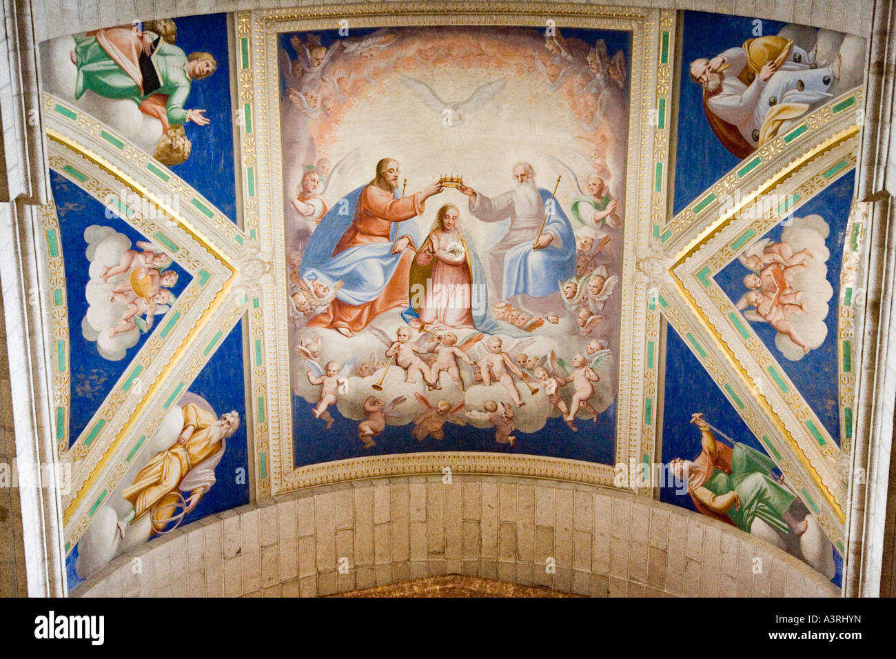 Pittura ad affresco a El Escorial basilica da pittore italiano Cambiaso Foto Stock