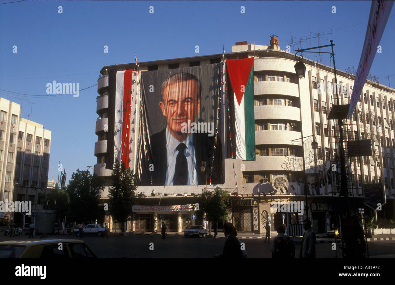Poster di Hafez al Assad a Damasco in Siria Foto Stock