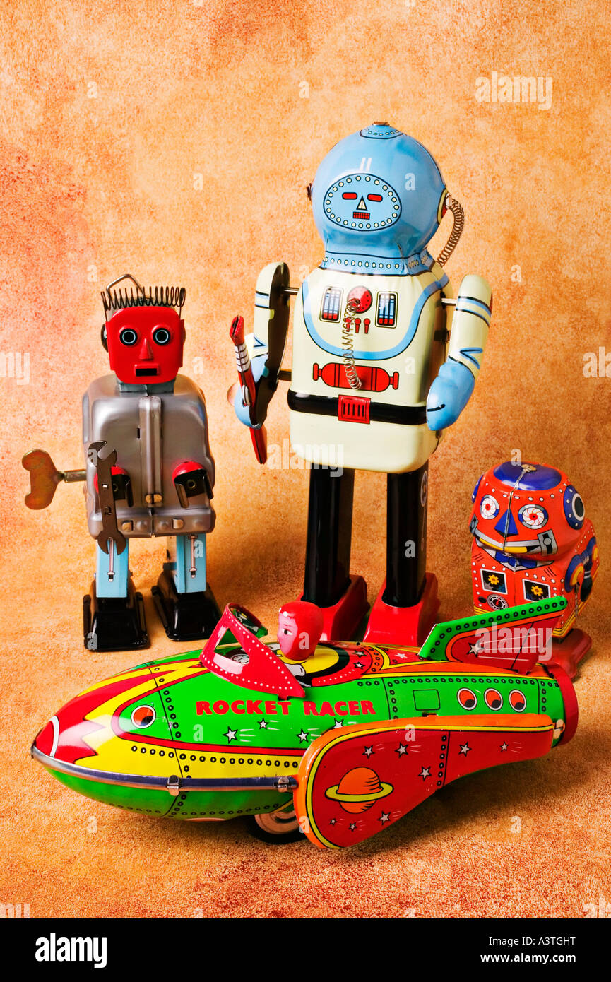 Gruppo di robot giocattolo Foto Stock