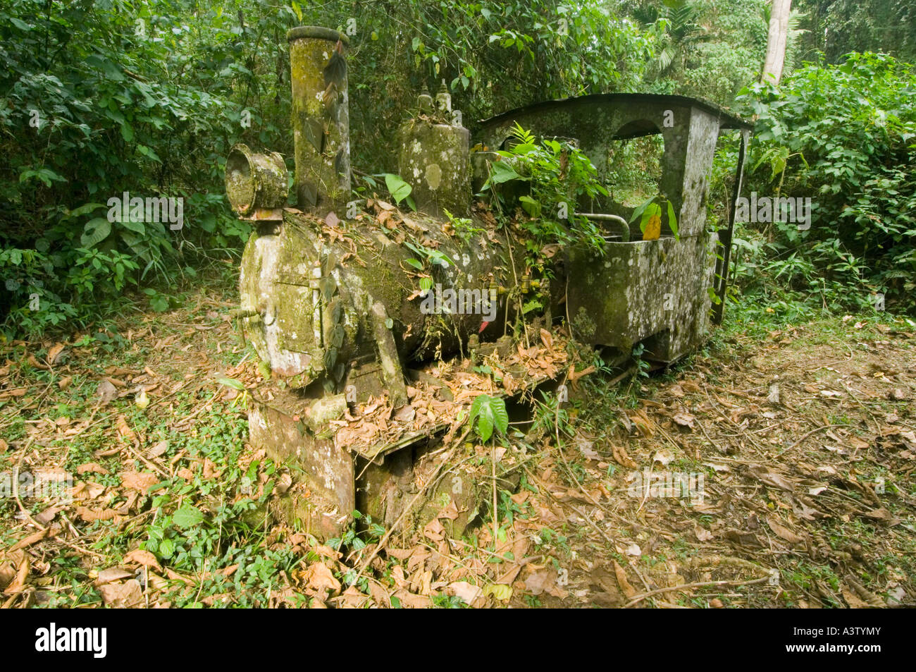 Panama, Parco Nazionale del Darién, area di Cana, rovine di Espiritu Santo (santo fantasma) miniera d'oro, locomotiva di data mining Foto Stock