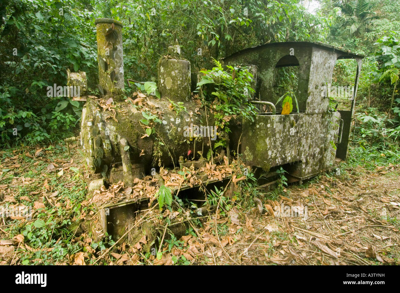 Panama, Parco Nazionale del Darién, area di Cana, rovine di Espiritu Santo (santo fantasma) miniera d'oro, locomotiva di data mining Foto Stock