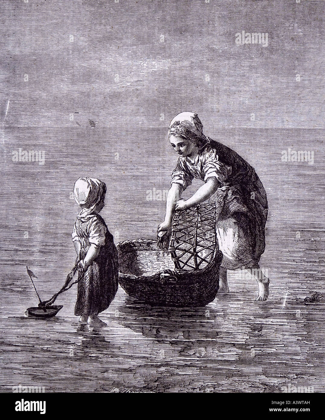 L'artista olandese figlio d'arte sorella barca mare Mosè carrello lettino baby cot babyhood presepe Foto Stock