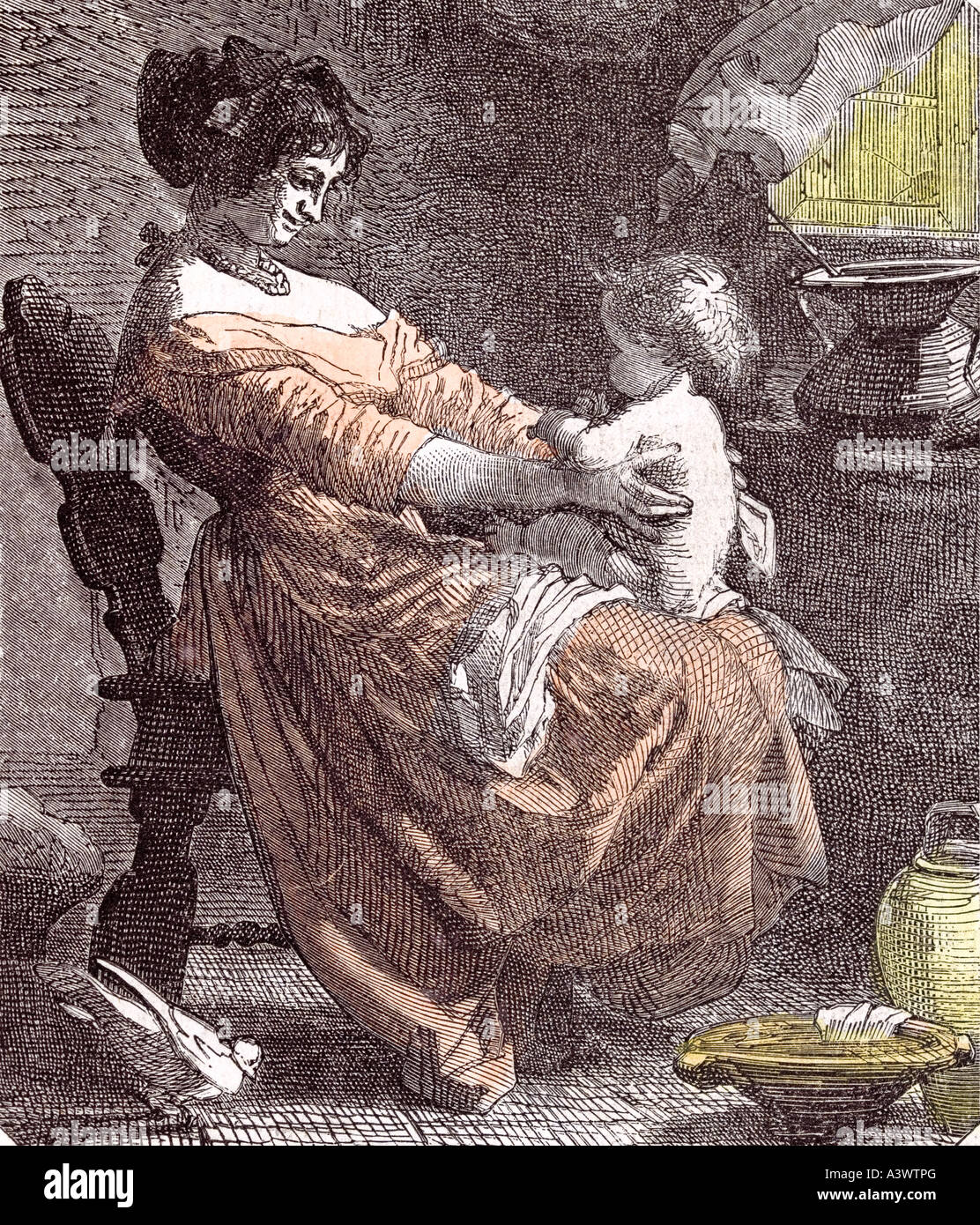 Donna con bambino. Interno. La vita nel XIX secolo Foto Stock