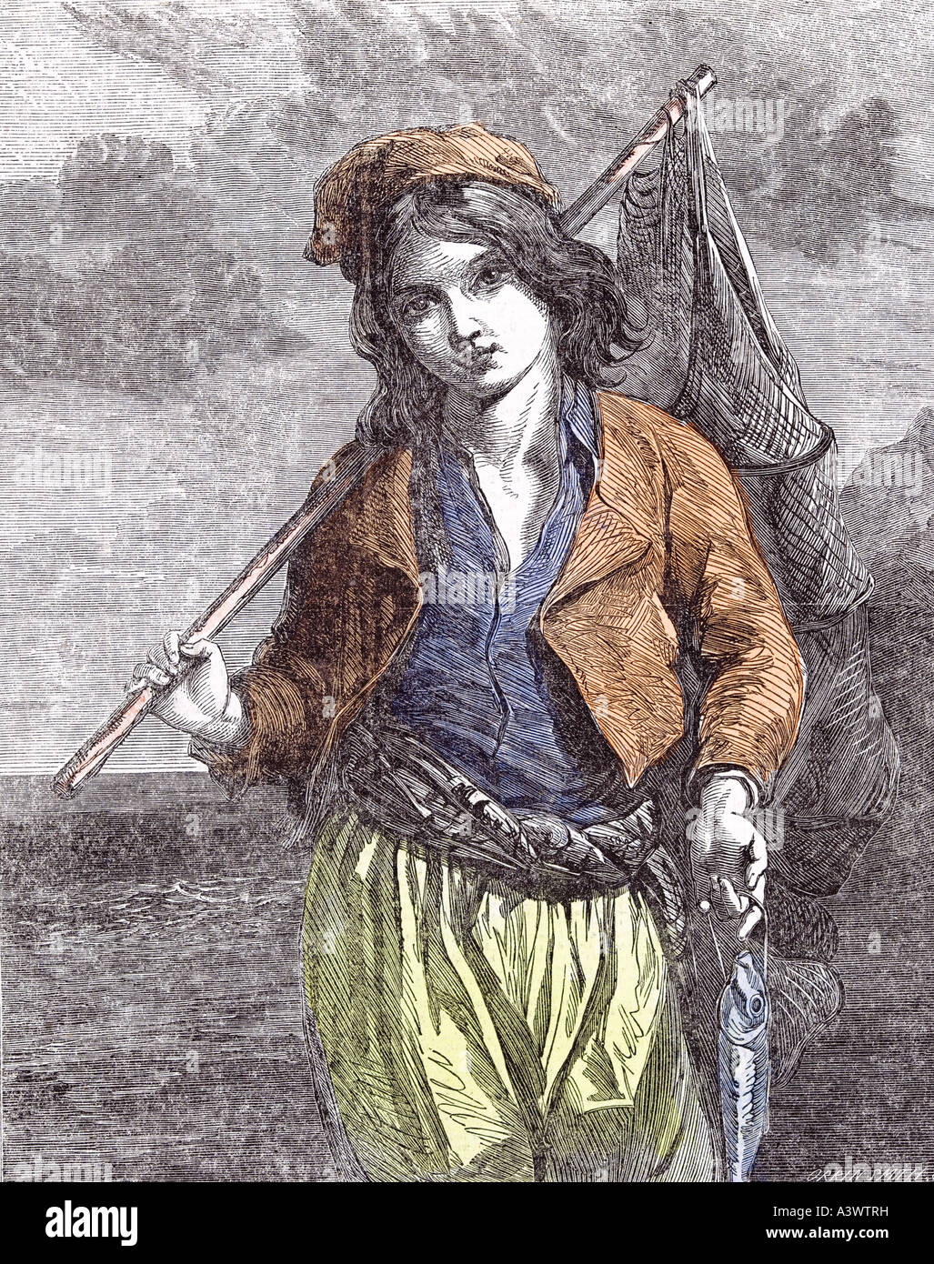 Napoli Italia, fisher boy Foto Stock