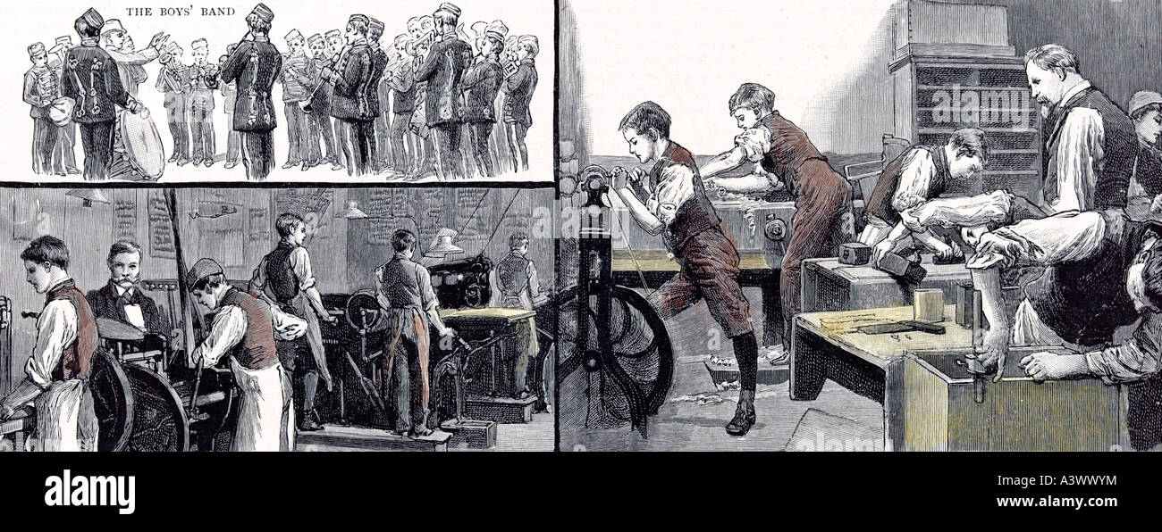 L'Ufficio stampa e il lavoro di carpentiere l anniversario dei ragazzi piccoli home a farningham e Swanley,il XIX secolo Foto Stock