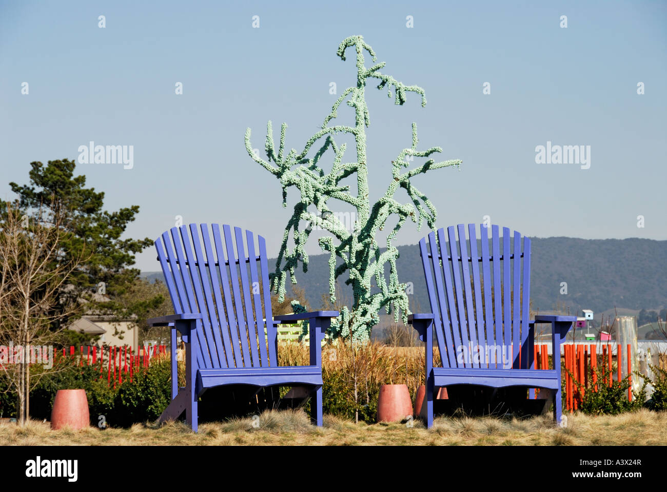 "Big Blue Adirondack sedie', Sonoma, CALIFORNIA, STATI UNITI D'AMERICA Foto Stock