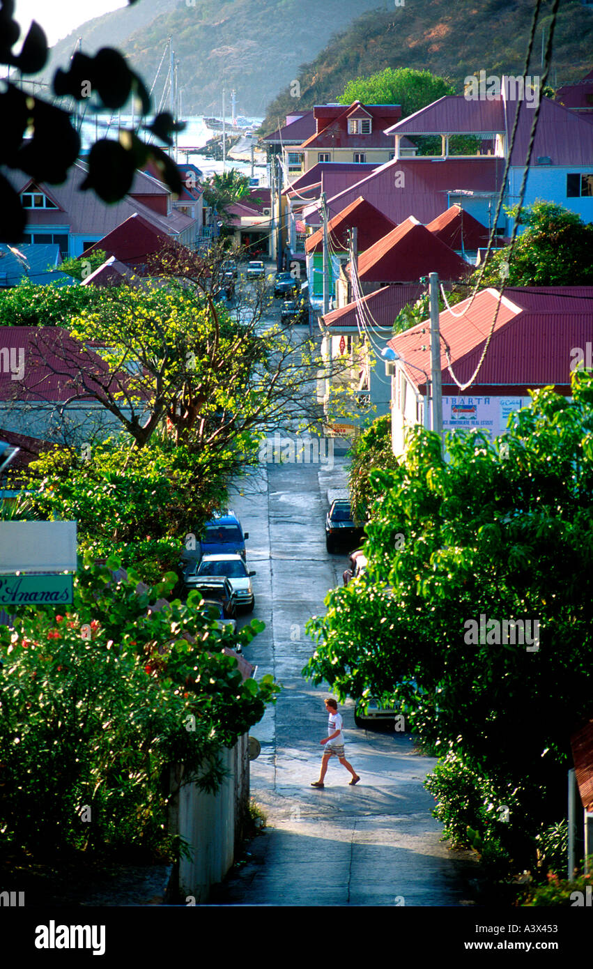 Rossi tetti ondulato di Gustavia St Barts Foto Stock