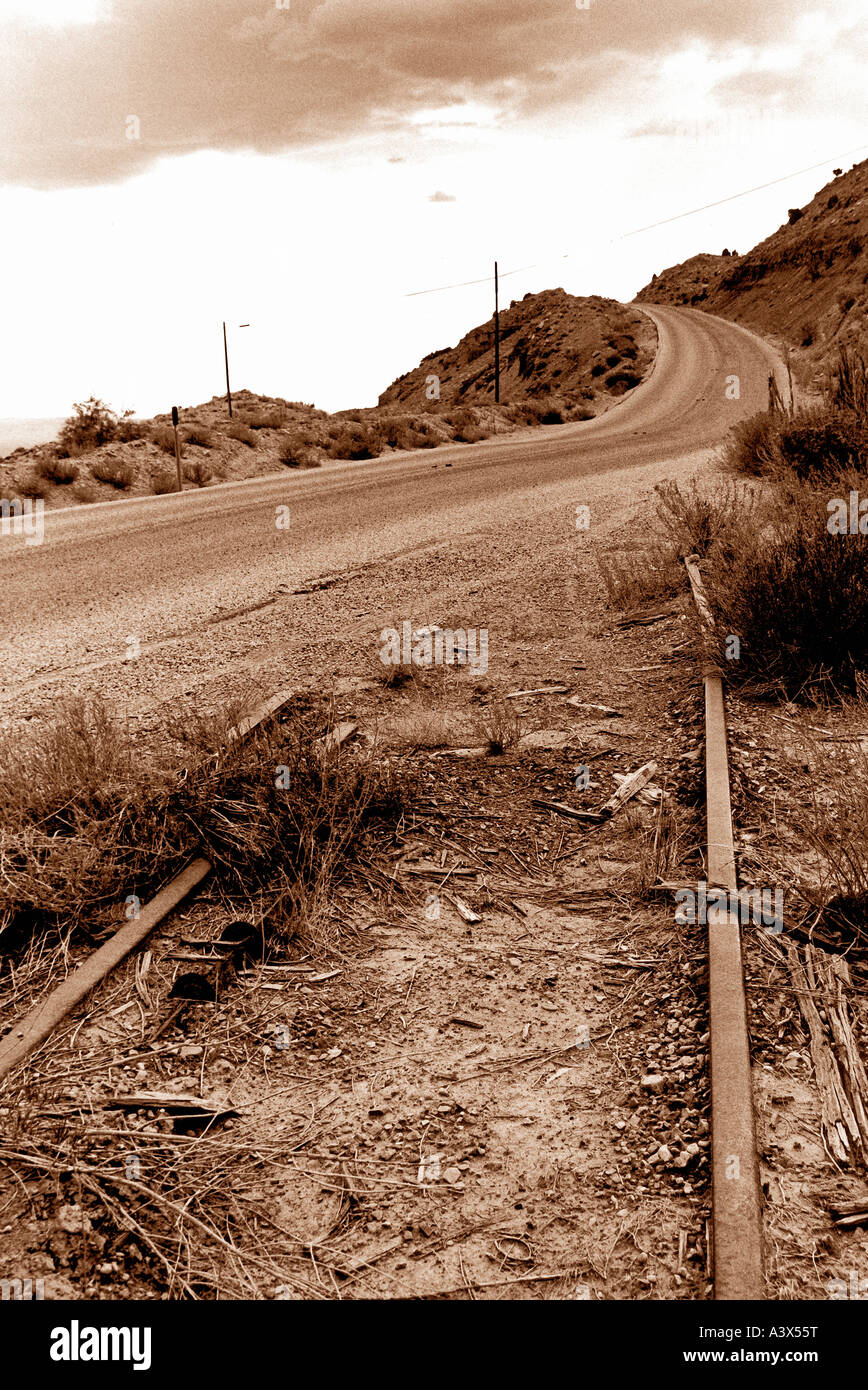 Abbandonati i binari della ferrovia Idaho Foto Stock