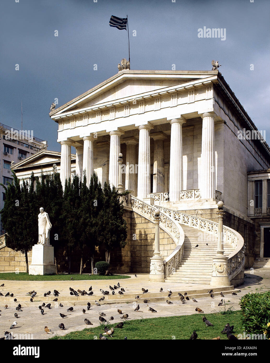 Geografia / viaggi, Grecia, Atene, palazzi, architettura, biblioteca nazionale vista esterna, biblioteca, colonna colonne ioniche, st Foto Stock