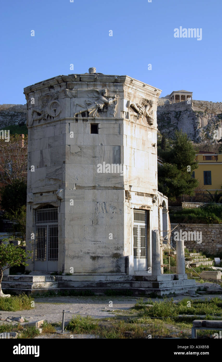 Atene Grecia Torre dei Venti edificio in marmo sulla Romana Antica Agora Horologion di Andronicos Foto Stock