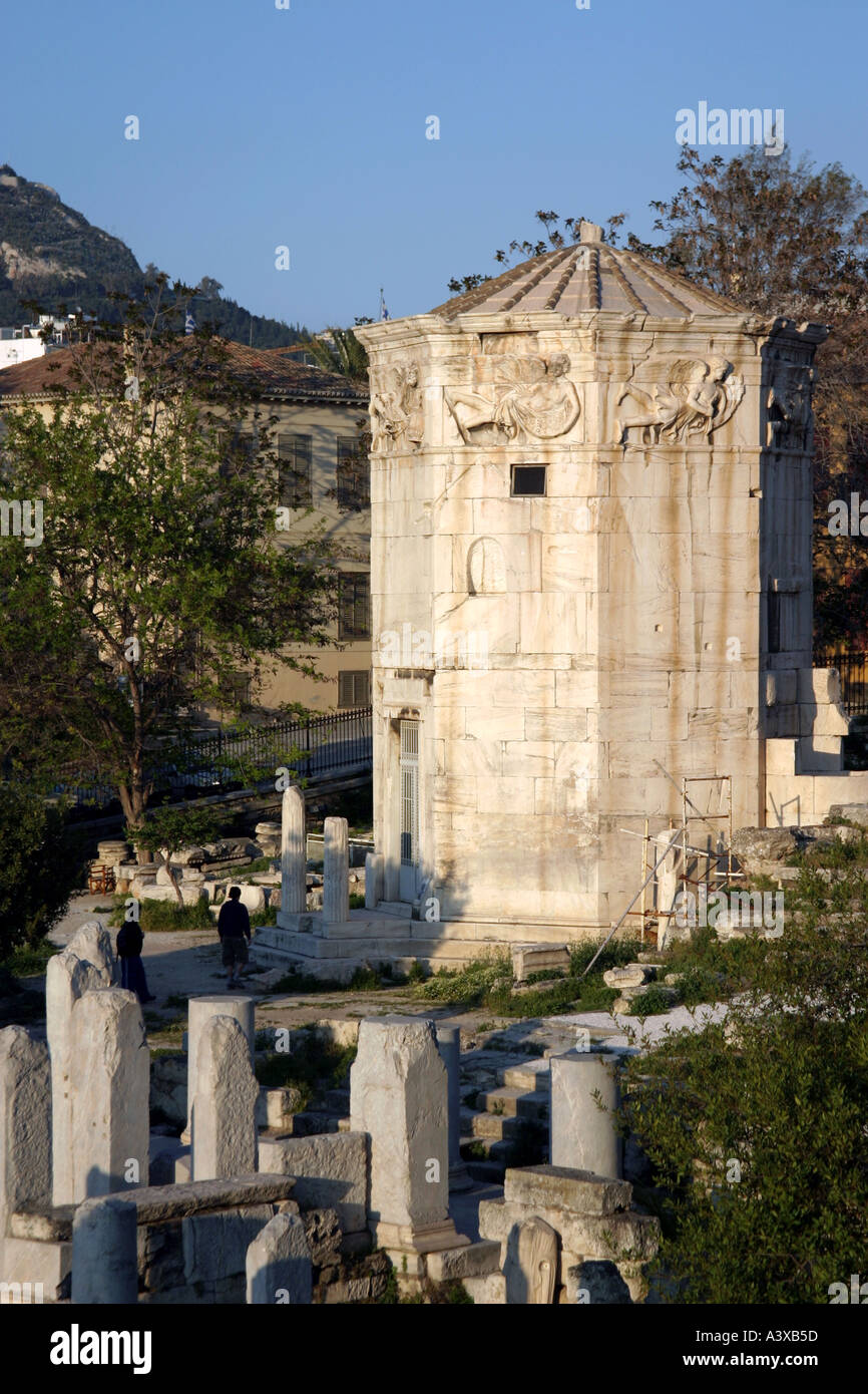 Atene Grecia Torre dei Venti edificio in marmo sulla Romana Antica Agora Horologion di Andronicos Foto Stock