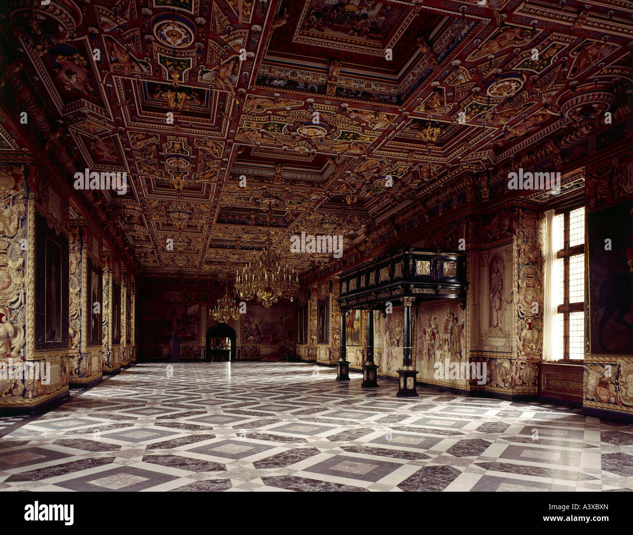 Geografia/travel, Danimarca, Hilleroed, edifici, Castello Frederiksborg, vista interna, sala dei cavalieri, 1580 - 1620, storico histo Foto Stock