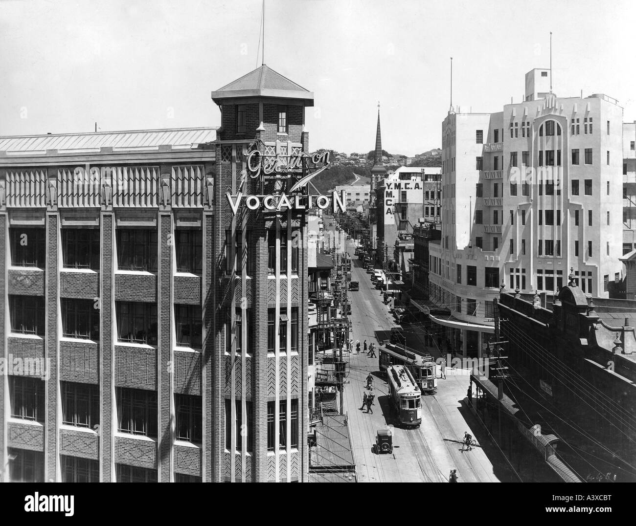 Geografia/viaggio, Nuova Zelanda, Wellington, Willis Street, 1920s, 20s, Isola del Nord, traffico, strada auto, 20th secolo, , Foto Stock