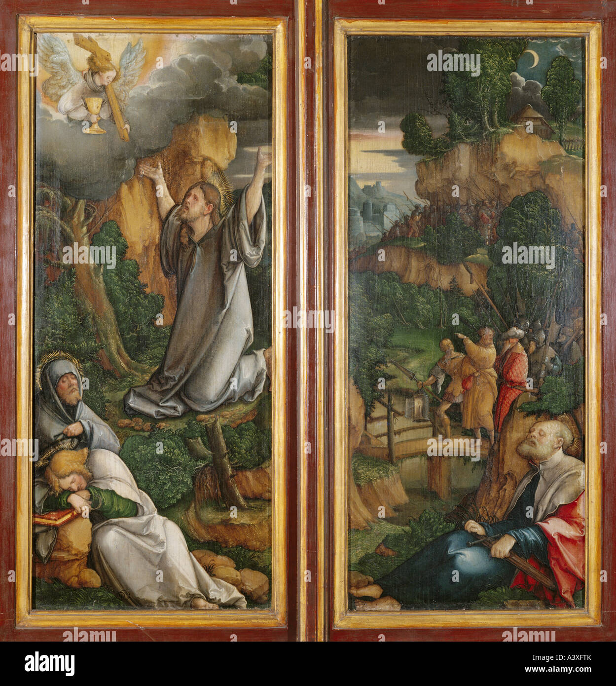 Belle arti, l'arte religiosa, altari, Wildenstein altare, master da Messkirch, 1536, a sinistra e a destra, esterno, Gesù Cristo a Foto Stock
