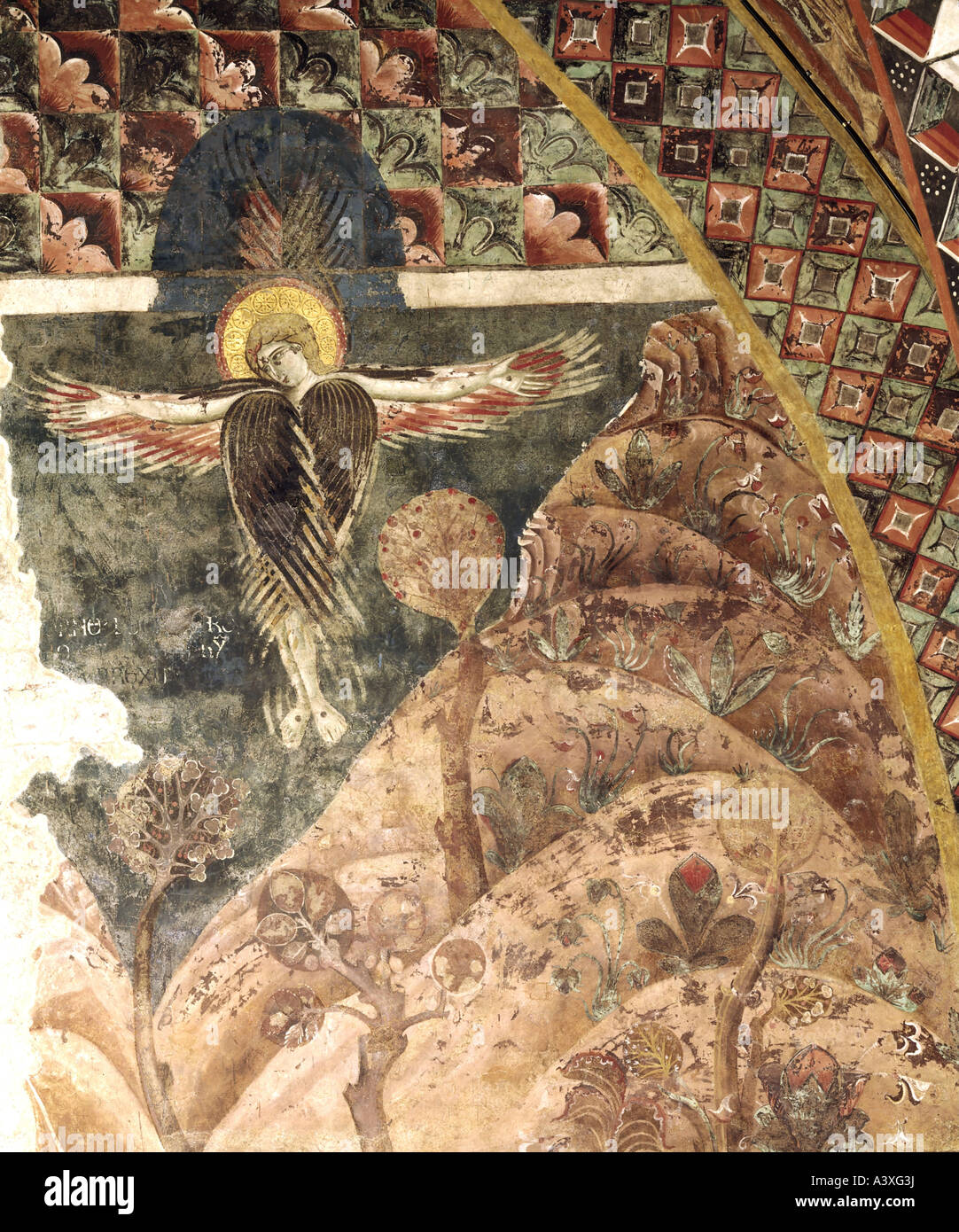 "Belle Arti, l'arte religiosa, Gesù Cristo, come serafino, affresco 'stigmatisation di San Francesco di Assisi', dettaglio XIII secolo, Foto Stock