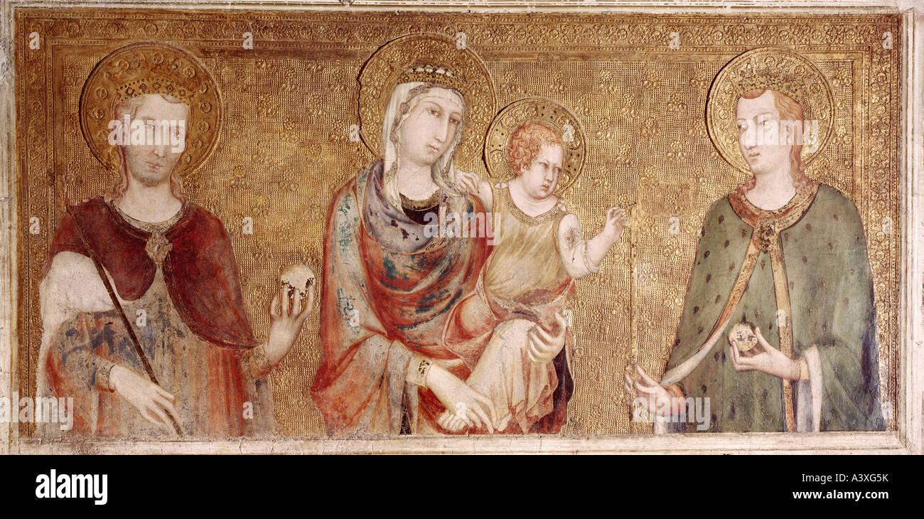 Belle arti, l'arte religiosa, Santa Maria, pittura, Madonna con due santi, affresco del XIII secolo, il Beato Bonaventura, Sacro Convento Foto Stock