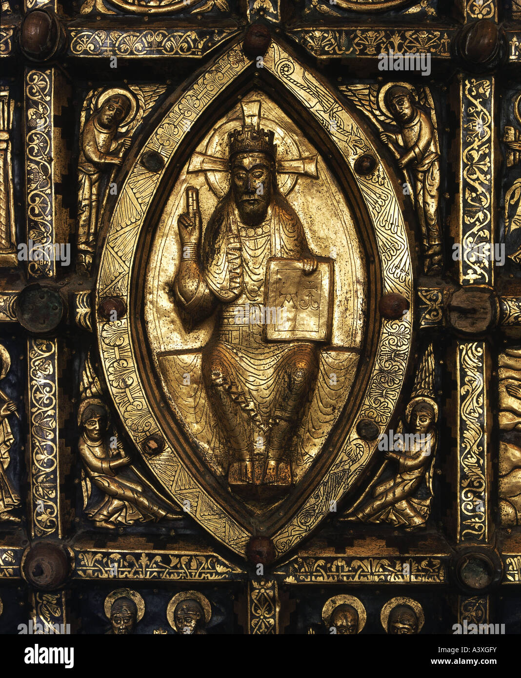 Belle arti, l'arte religiosa, paliotto, dettaglio di Cristo sul trono del XIII secolo, il Museo storico di Stoccolma, storico, storico Foto Stock