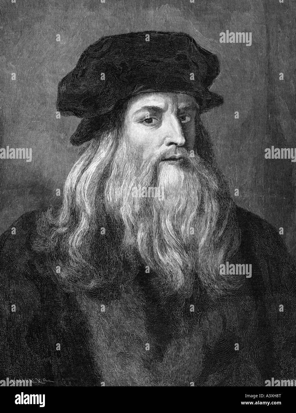 Leonardo da Vinci, 15.4.1452 - 2.5.1519, pittore e scultore italiano, incisione dopo il ritratto di auto, italia, rinascimento, arti, Foto Stock
