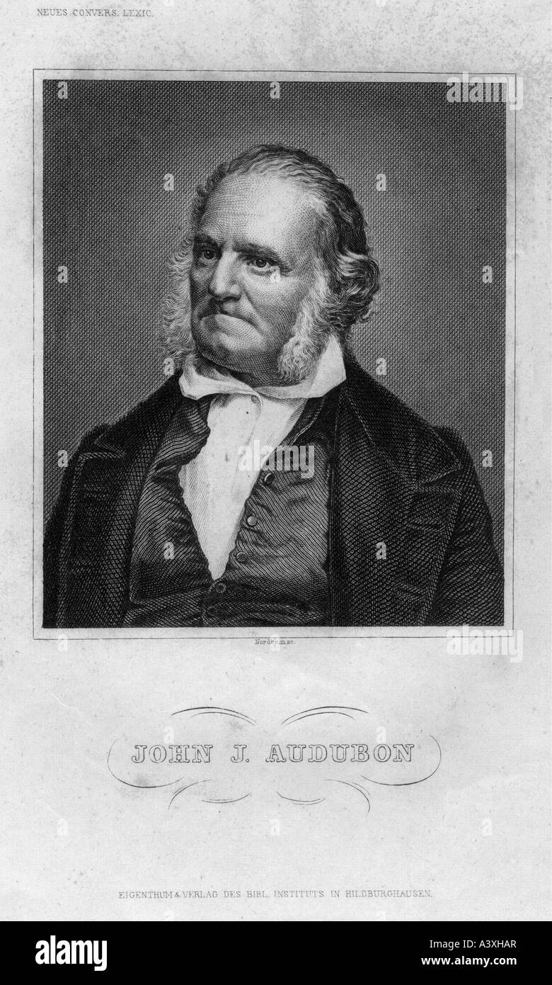 Audubon, Giovanni Giacomo, 4.5.1780 - 27.1.1851, American Ornithologist e pittore, ritratto, incisione da Nordheim, Meyers Konversa Foto Stock