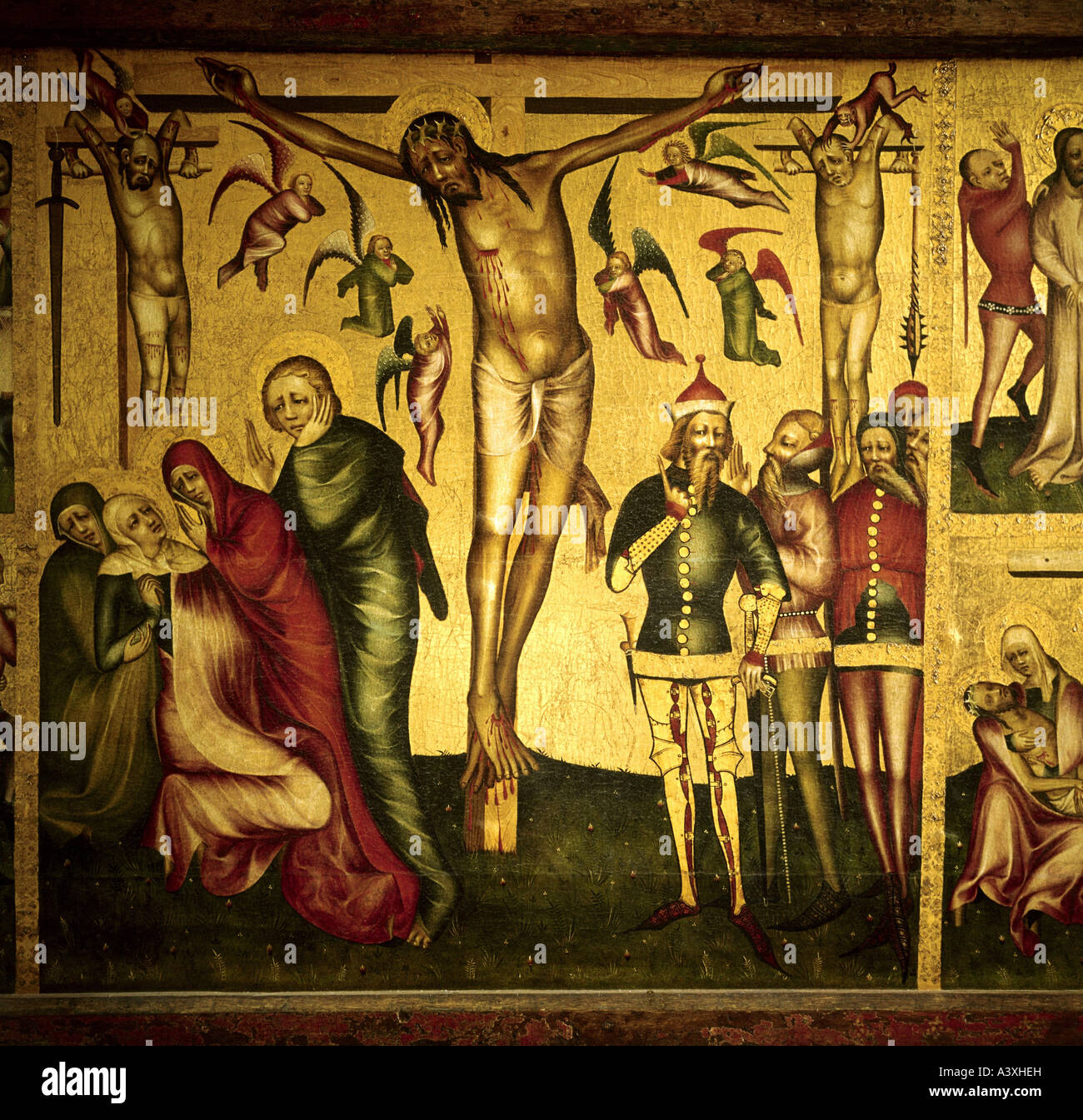 Belle arti, l'arte religiosa, Gesù Cristo, la crocifissione, pittura, alato altare, pannello centrale, circa 1370, ex conven Cistercense Foto Stock