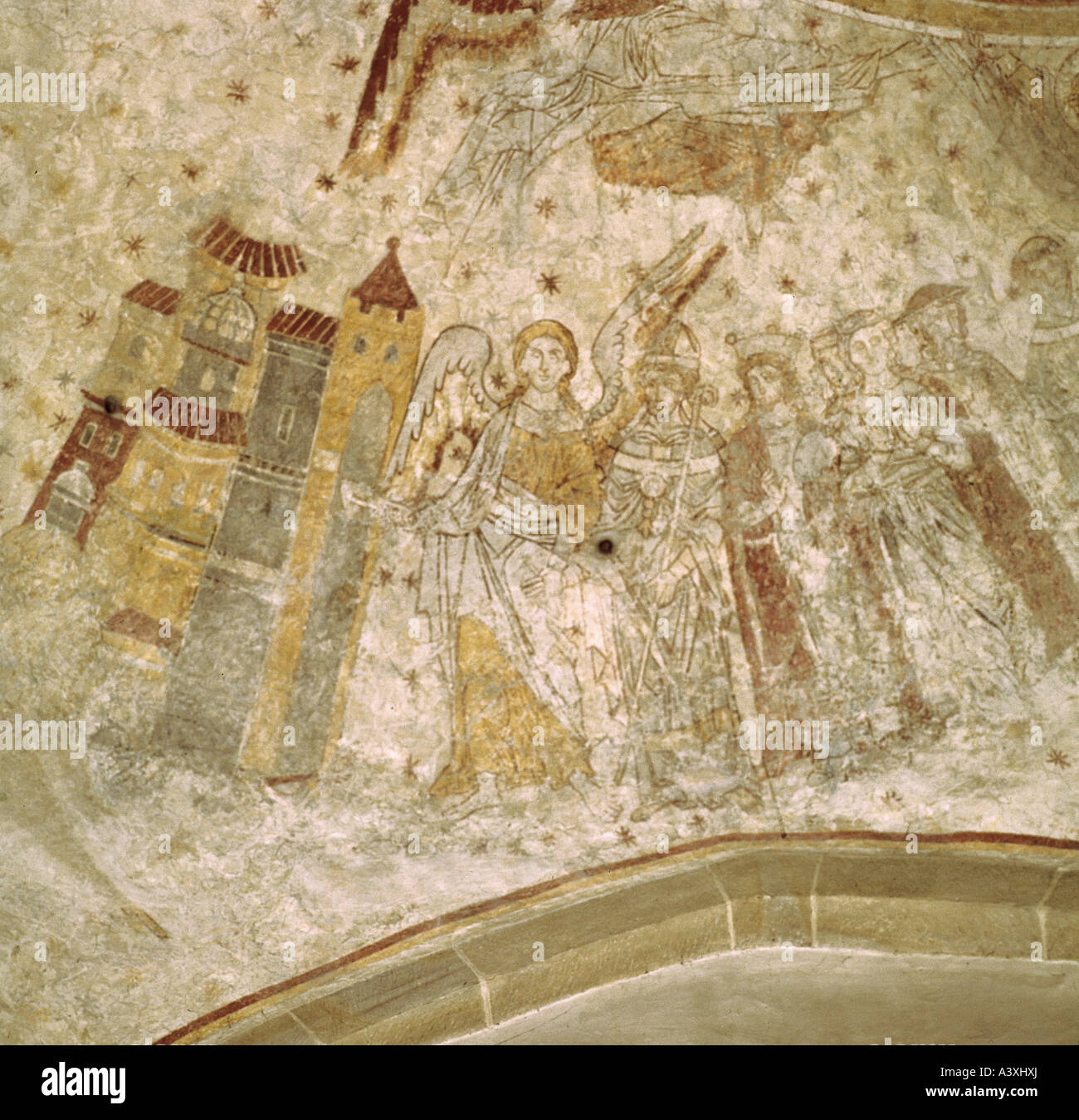 Belle arti, l'arte religiosa, scene bibliche, Angelo che conduce il beato alla città celeste, dettaglio affresco, coro, del XIII secolo, San Jo Foto Stock