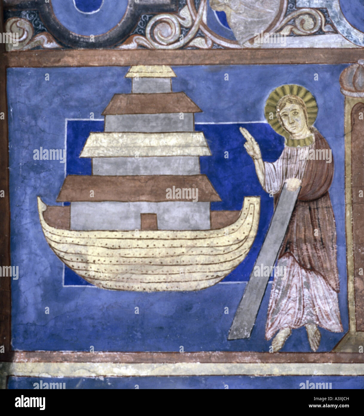 Belle arti, l'arte religiosa, scene bibliche, Noah 's arca, pittura, affresco del XIII secolo, Chiesa di Bjäresjö, Ystad, Europa, svedese Foto Stock