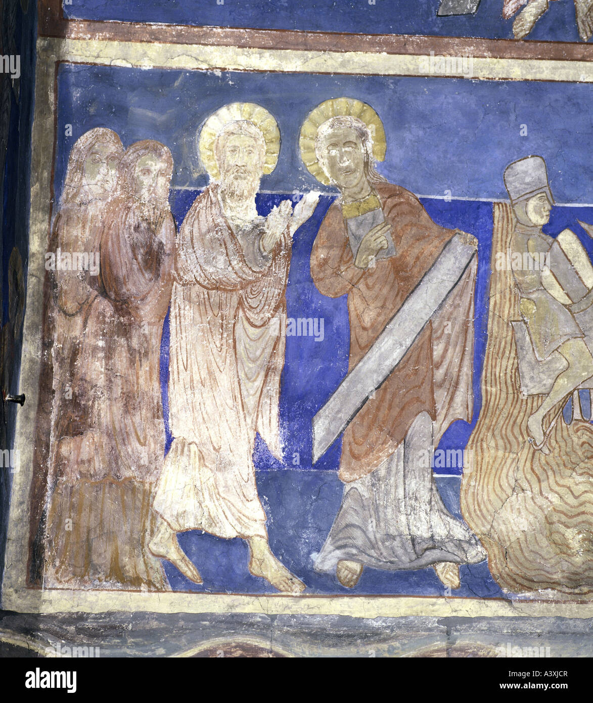 Belle arti, l'arte religiosa, Mosè, Mosè e Aronne, pittura, affresco del XIII secolo, Chiesa di Bjäresjö, Ystad, Europa, Svezia, SCA Foto Stock