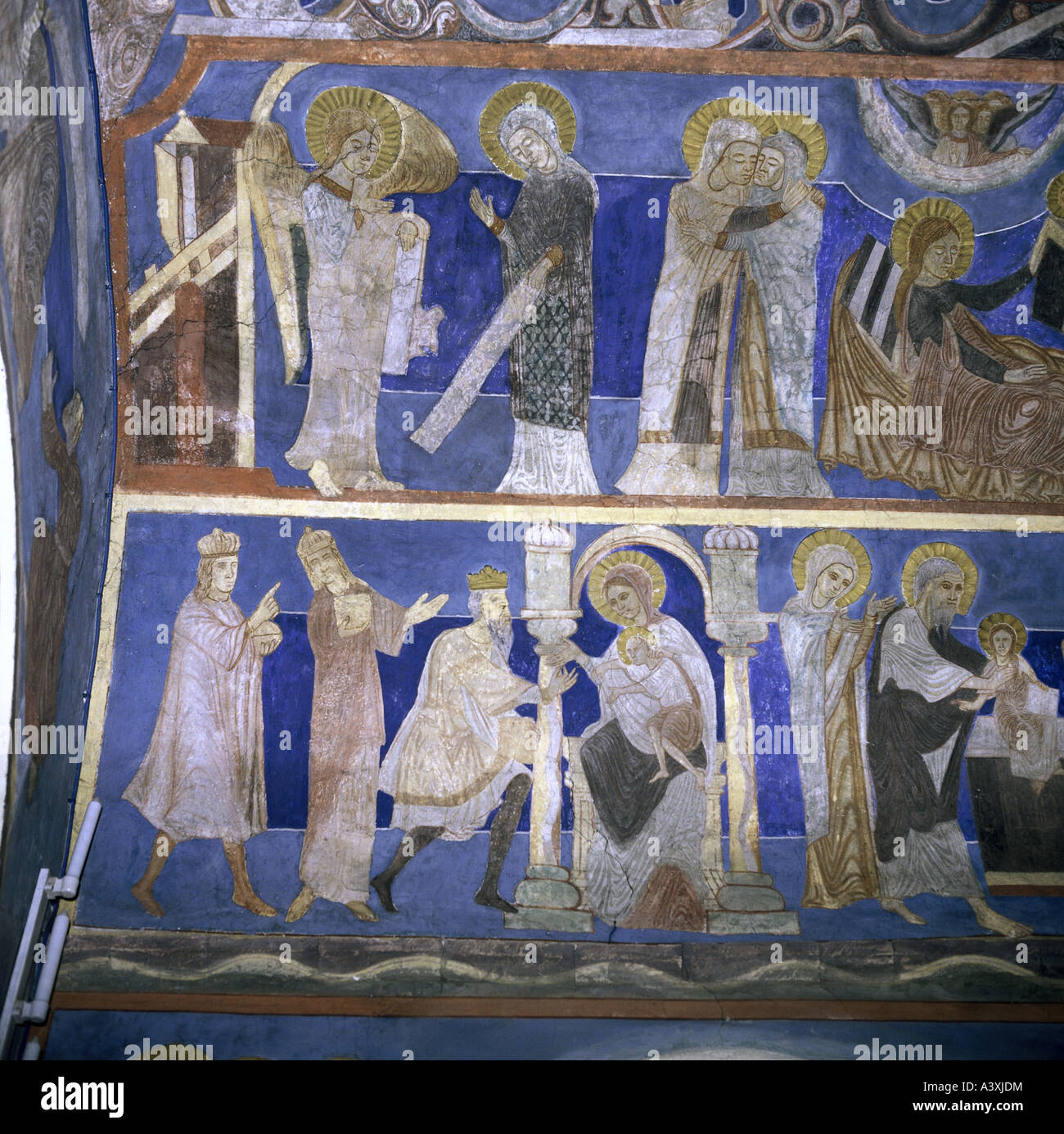 Belle arti, l'arte religiosa, Santa Maria, l'annunciazione, la visitazione e l adorazione dei Magi, pittura, affresco del XIII secolo, Chiesa Foto Stock