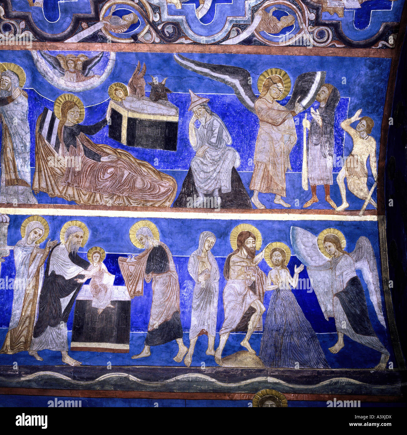 Belle arti, l'arte religiosa, Gesù Cristo, annuniciation ai pastori, la presentazione al tempio e battesimo, pittura, Affresco Foto Stock