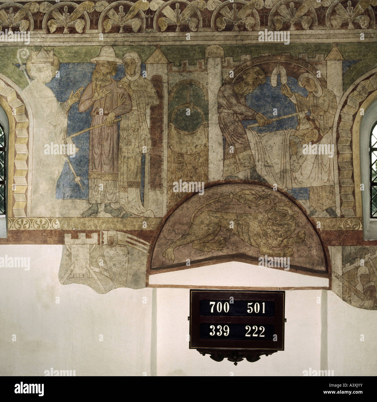 Belle arti, l'arte religiosa, Saint Nicholas, scene dalla sua vita, Nicholas ciclo, affresco, inizi del secolo XIII, Aal chiesa, Oksboel, Foto Stock