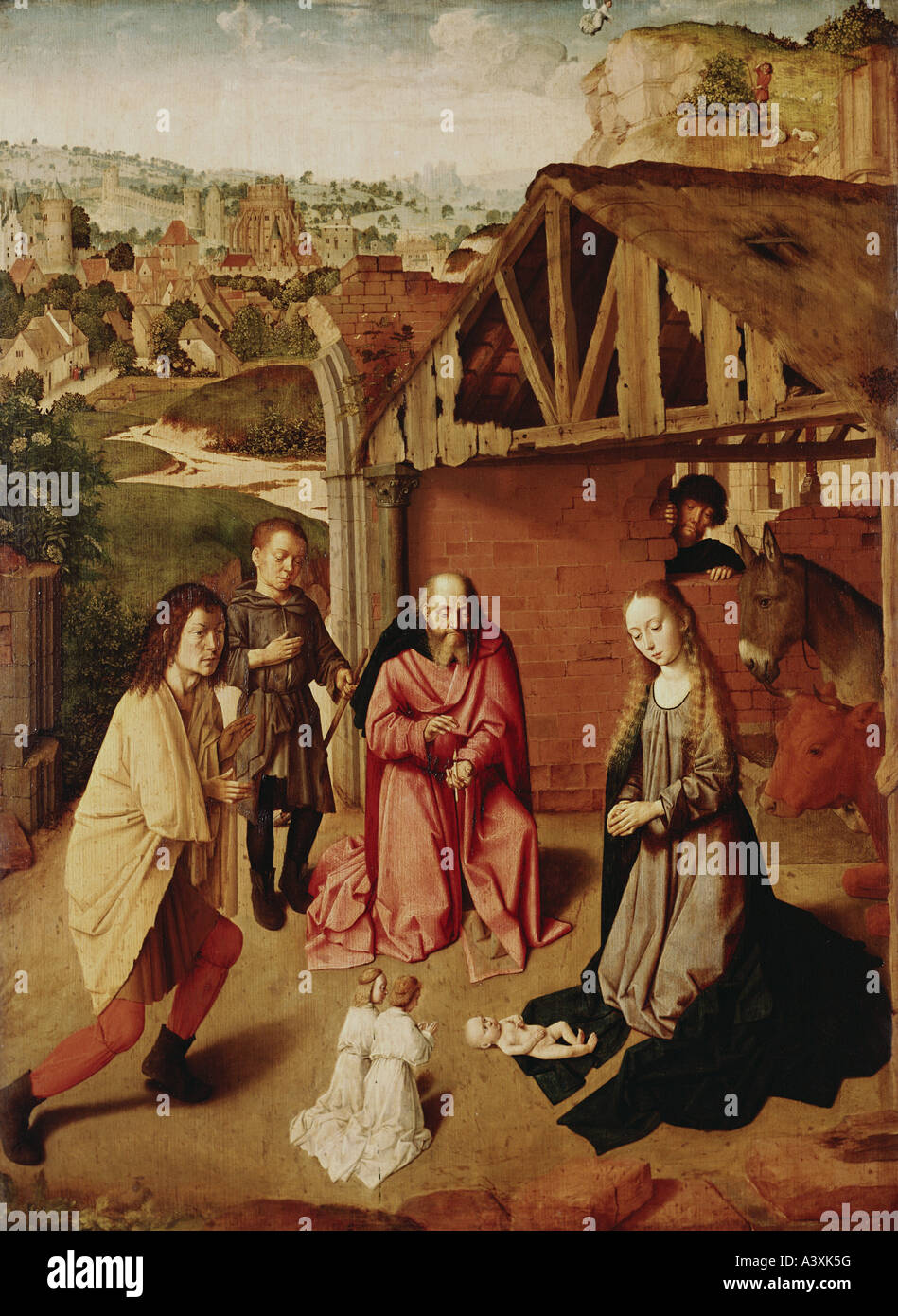"Belle Arti, David, Gerard, (circa 1460 - 1523), pittura, 'nascita di Cristo', circa 1490, pannello, 76,5 cm x 56 cm, Museo della pinna Foto Stock