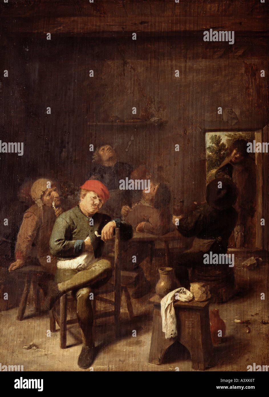 "Belle Arti, Brouwer Adriaen,, (circa 1605 / 1606 - 1638), pittura, "Fumare e bere contadino in taverna', il pannello in legno di quercia, 35 cm Foto Stock
