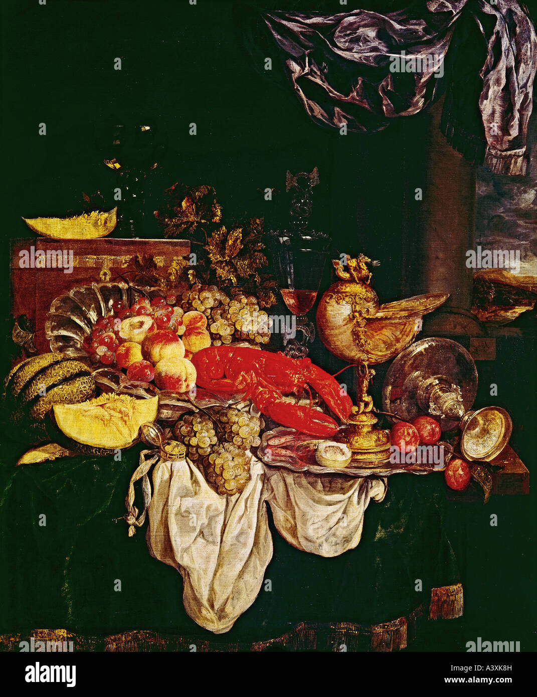 "Belle Arti, Beyeren, Abramo van, (1620 / 1621 - 1690), pittura, 'grandi still life with Lobster", 1653, olio su tela, 125,5 Foto Stock