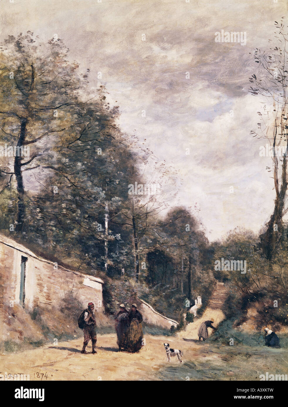 "Belle Arti, Corot, Jean-Baptiste Camille, (1796 - 1875), pittura, "la strada di Avray', 1874, collezione Gilbenkian, Lisbona, h Foto Stock
