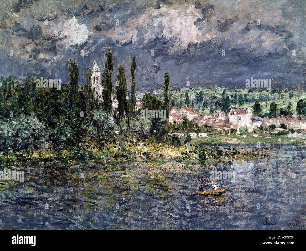 "Belle Arti, Monet, Claude, (1840 - 1926), 'Paesaggio e temporale", olio su tela, il museo Folkwang, Essen, paesaggio, lago Foto Stock