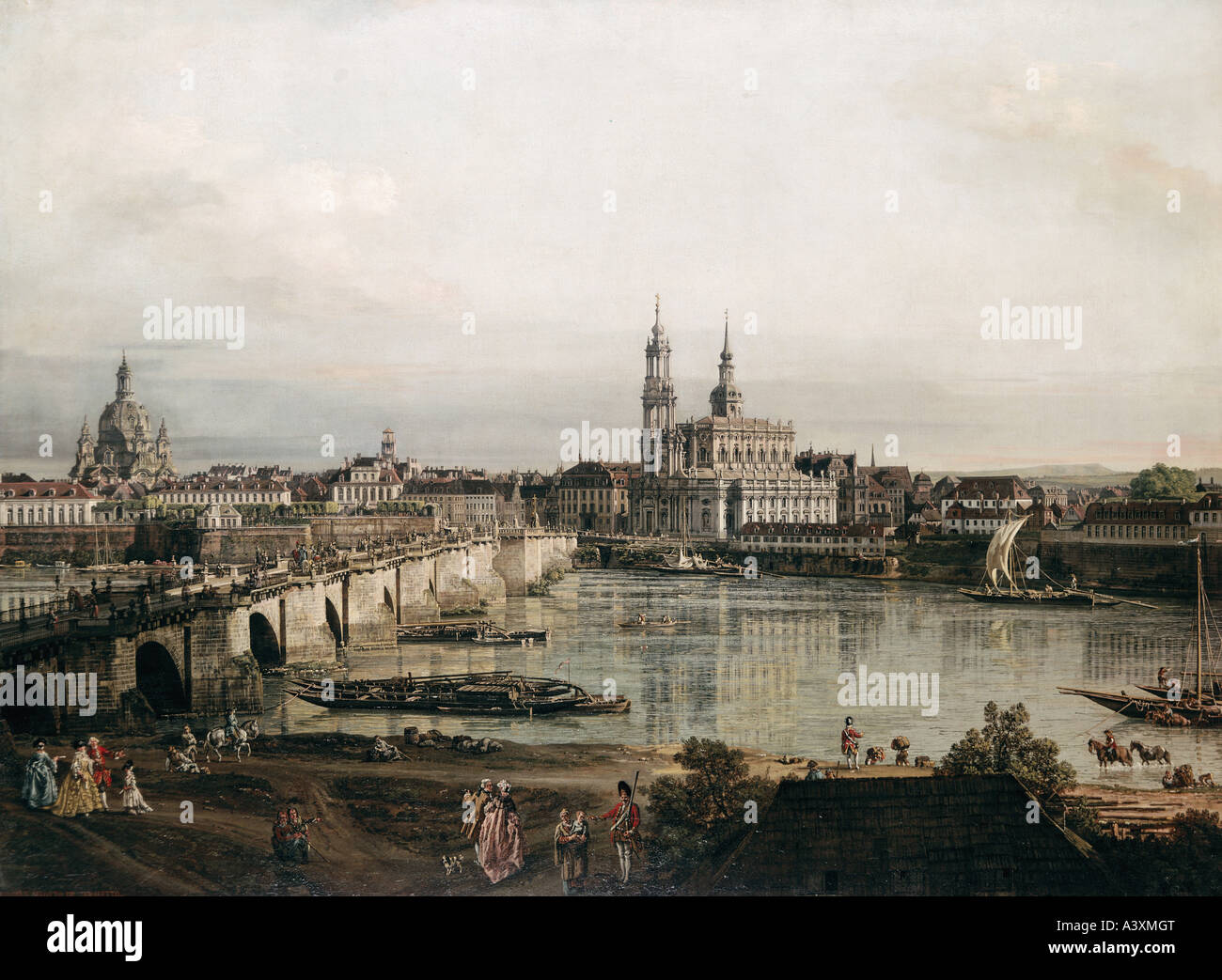 "Belle Arti, Bellotto, Bernardo, chiamato il Canaletto, (1722 - 1780), pittura, 'vista su Dresda da Neustadt bridgehead', 1765, s Foto Stock