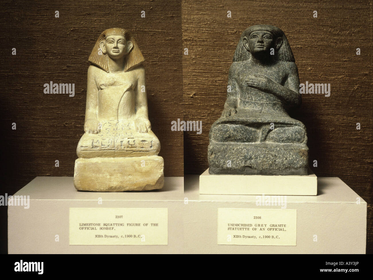 Belle arti, mondo antico, Egitto, Regno di Mezzo, scultura, sinistra: Gazzetta Sonbef, calcare, destra: sconosciuto gazzetta, granito Foto Stock