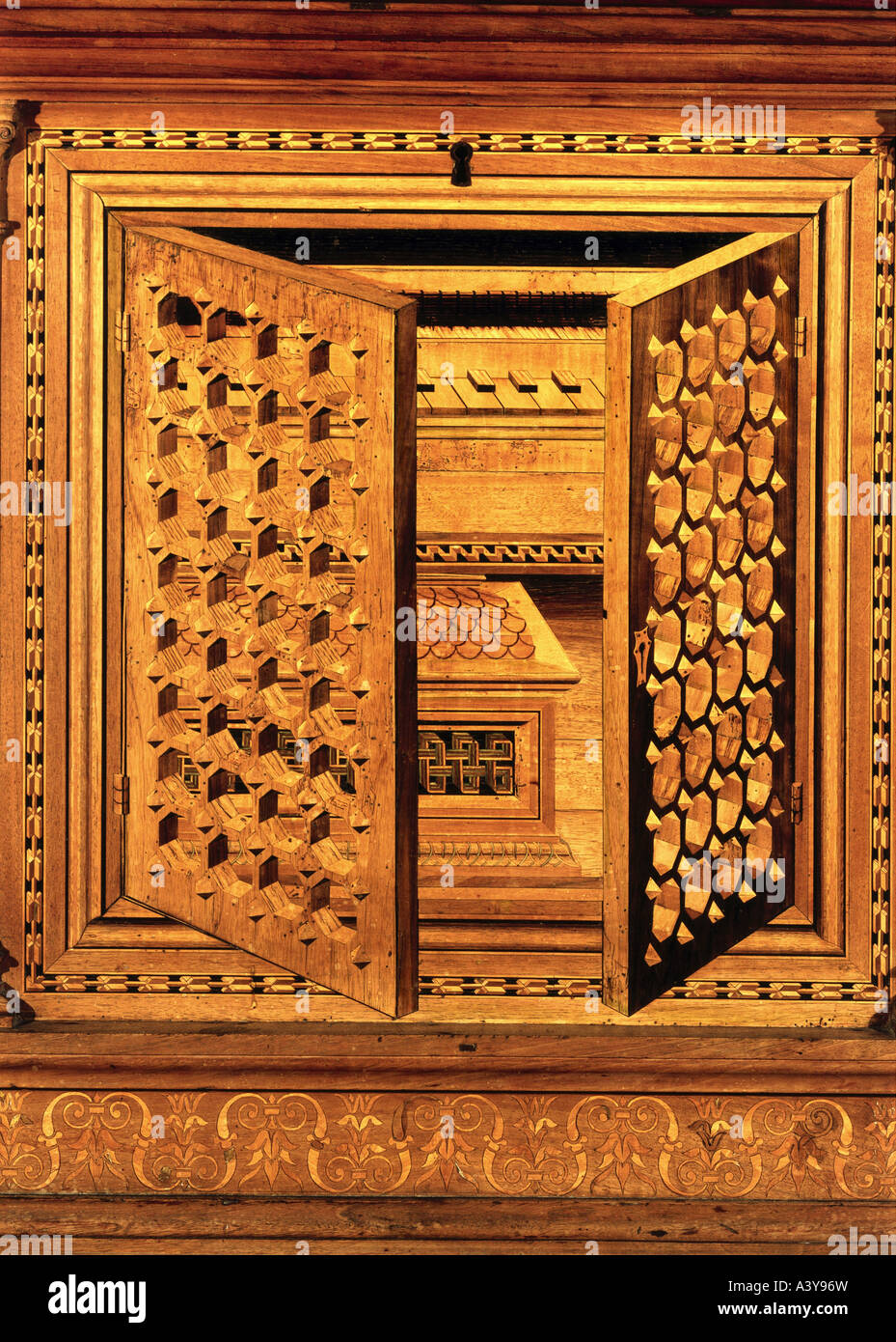 "Belle Arti, mobili, pomp torace, dettaglio, 'musica armadio con clavicordo', Superiore Italia, circa 1470, legno, Nazionale Bavarese m Foto Stock