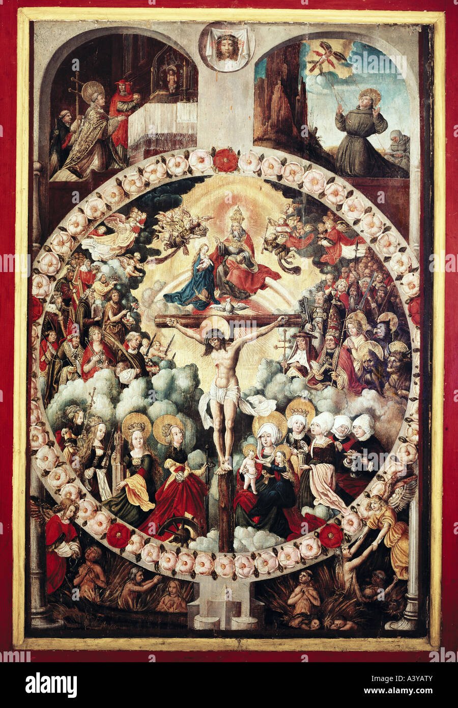 "Belle Arti, l'arte religiosa, Gesù Cristo, la crocifissione, pittura, 'rosario immagine', artista sconosciuto, circa 1520, Europa xvi centu Foto Stock