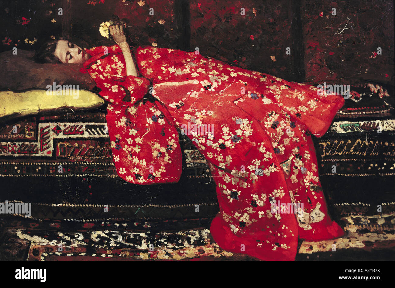 "Belle Arti, Breitner, George Hendrik (1857 - 1923), pittura, 'rosso kimono", circa 1893, olio su tela, 50 cm x 76 cm, mun Foto Stock