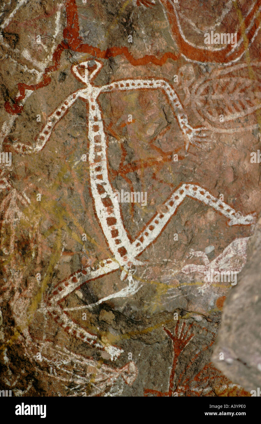 Arte rupestre degli Aborigeni Nourlangie Rock Kakadu Territorio del Nord Foto Stock