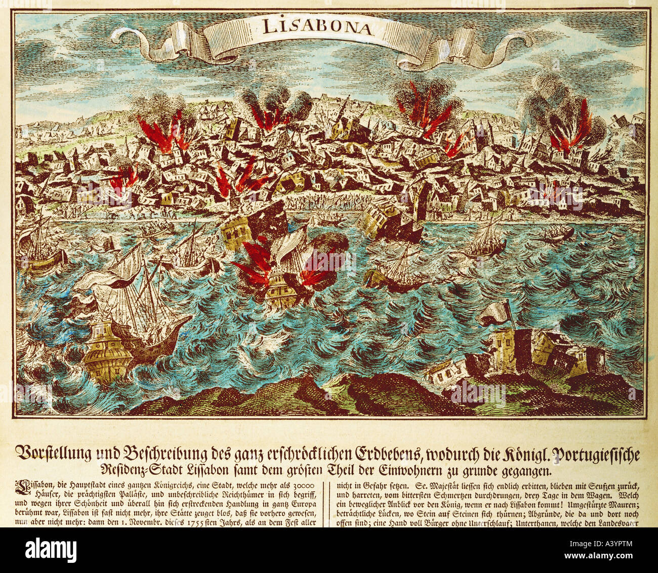 Disastro naturale / catastrofe, terremoto, Lisbona, 1.11.1755, artista del diritto d'autore non deve essere cancellata Foto Stock