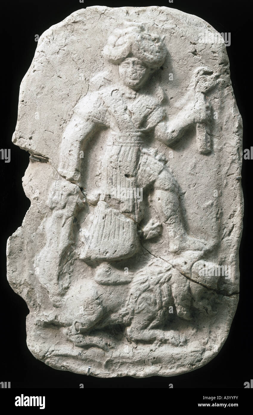 Belle arti, della Mesopotamia Babylonia, rilievo, Ishtar come dea della guerra, il cotto antico babilonese, circa 2040 - 1750 BC, iracheni Nat Foto Stock